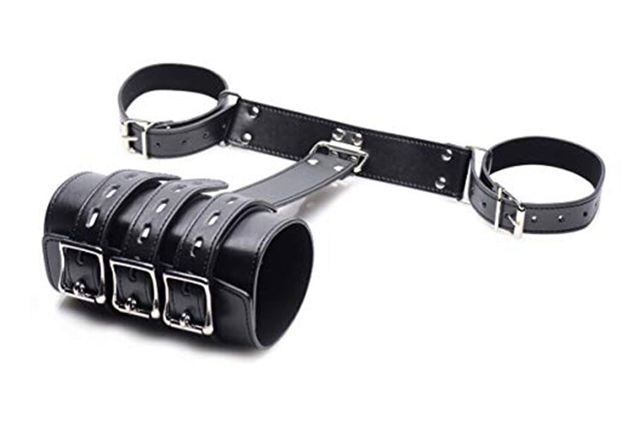 Leather Bondage Handcuffs & BDSM Armbinder Restraint