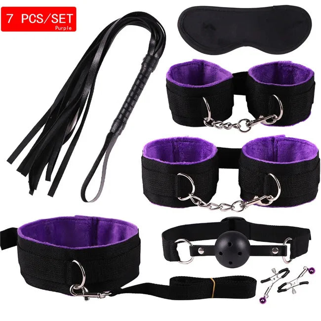 23-Piece BDSM Bondage Set for Couples – Handcuffs, Whip, Mouth Gag, Anal Plugs, Vibrator