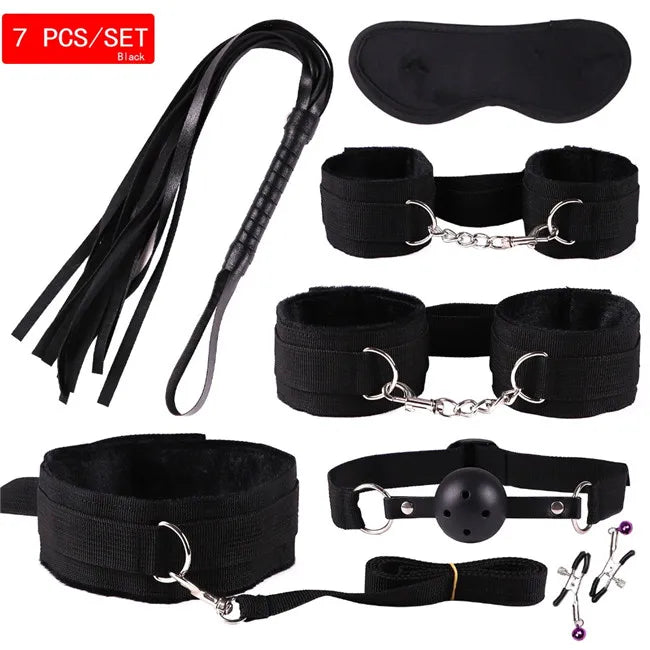 23-Piece BDSM Bondage Set for Couples – Handcuffs, Whip, Mouth Gag, Anal Plugs, Vibrator