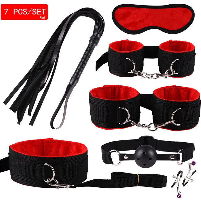 23-Piece BDSM Bondage Set for Couples – Handcuffs, Whip, Mouth Gag, Anal Plugs, Vibrator